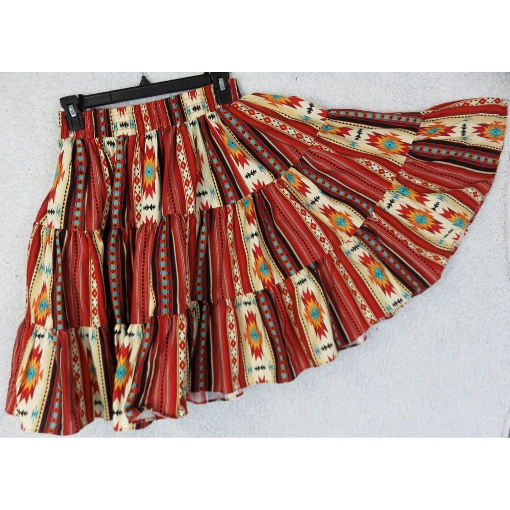 Womens Square Up Fashions Dancing Skirt‎ Native Aztec Southwestern Size S Cotton